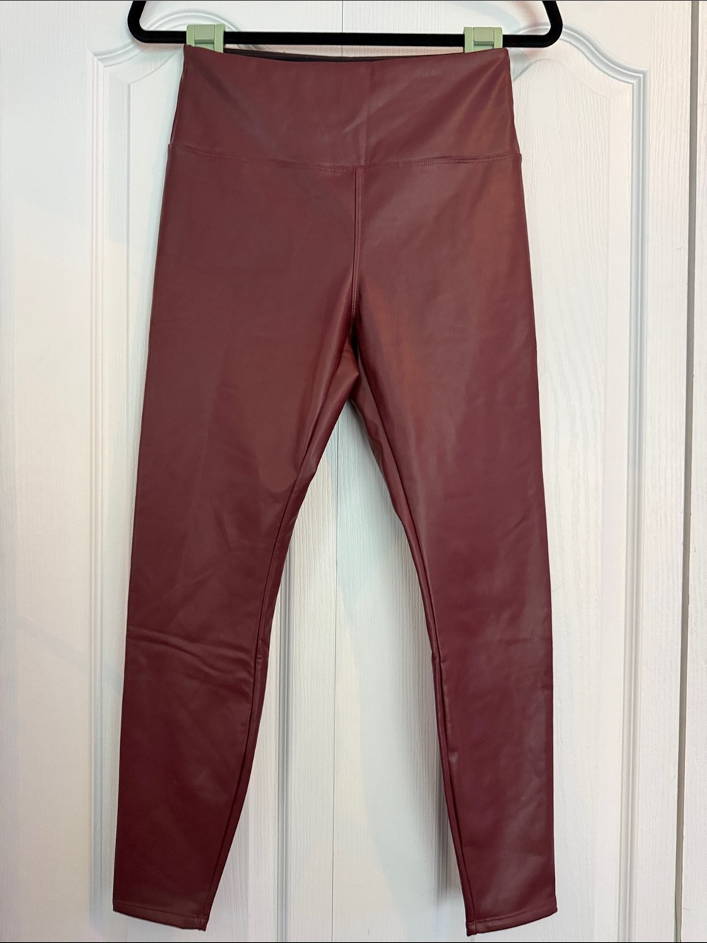 HALARA Women’s Faux Leather Leggings in Burgundy - Medium Black 7/8 Length